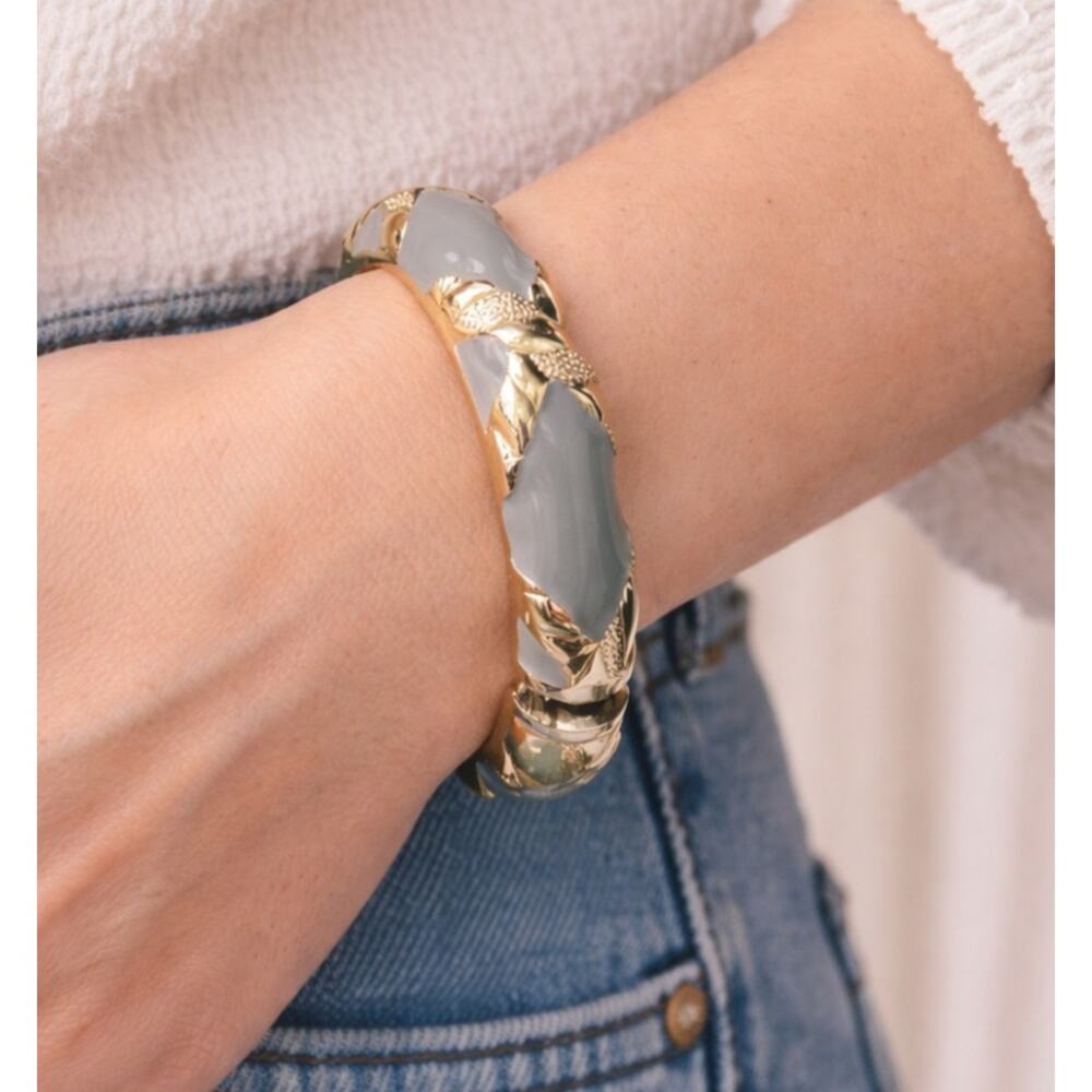 Gray Enamel Cross Gold Hinge Bracelet New